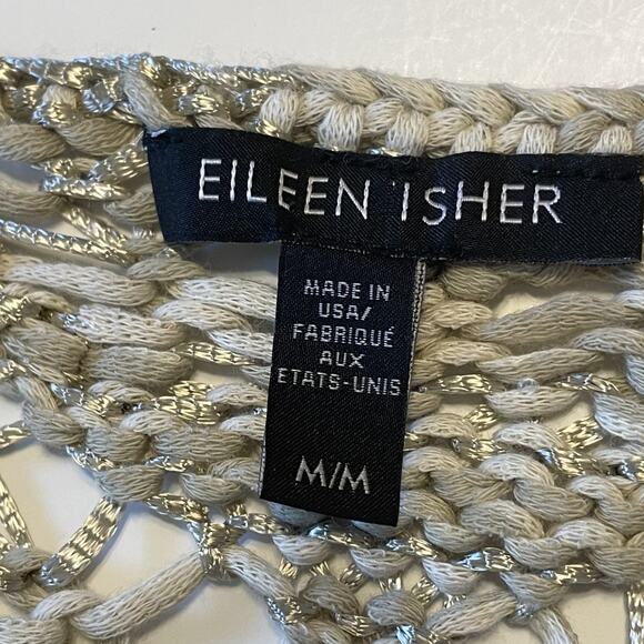 Eileen Fisher Tape Stitch Knit Top Womens Medium Beige & Gold Overlay Boho - Picture 6 of 8